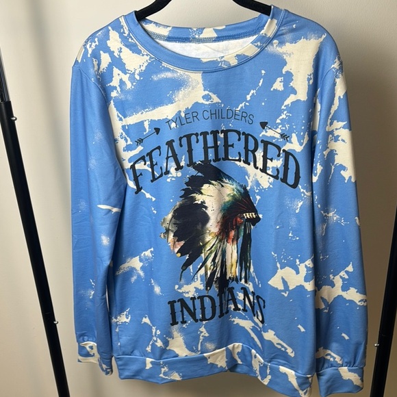 Tyler Childers Feathered Indians Blue Tie Dye Bleach Sweatshirt - Picture 1 of 4